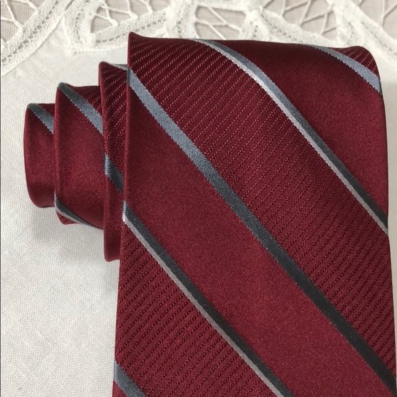 JONES NEW YORK Maroon Silver Stripe 60” Silk Tie - Picture 2 of 6